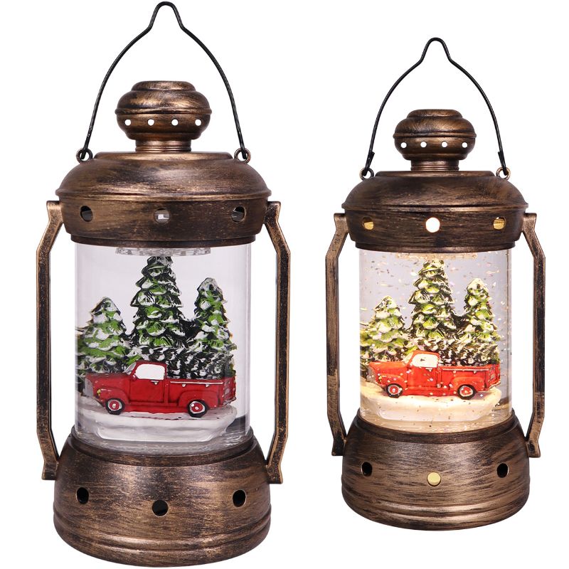 Red Truck 9.25" Glitter Lantern